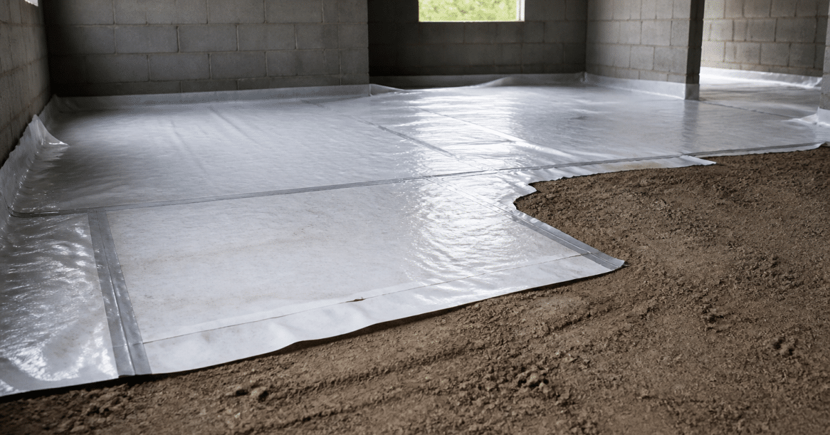 Couche isolante placee sous dalle beton sur sol nu