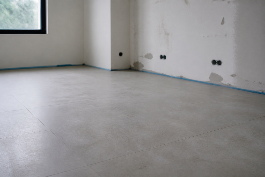 Carrelage lisse avec sous-couche pret pour parquet