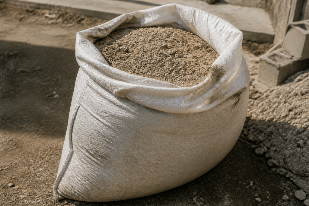 Sac de melange sable-gravier pret pour construction legere