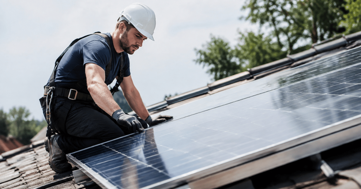 Panneau solaire monte sur toit incline exposant surface brillante