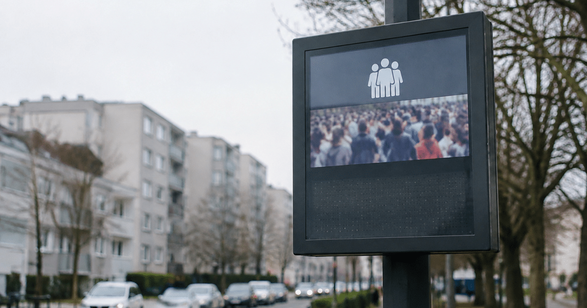 Panneau indicateur affichant population chiffres ville Stains