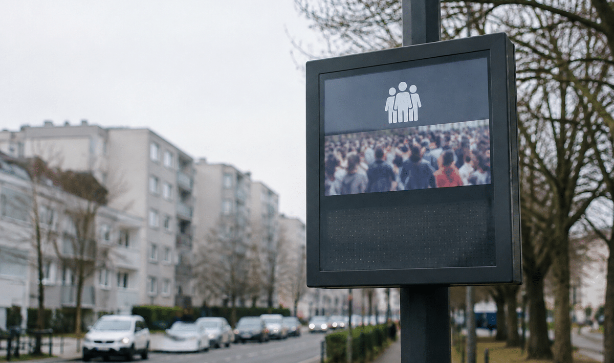 Panneau indicateur affichant population chiffres ville Stains