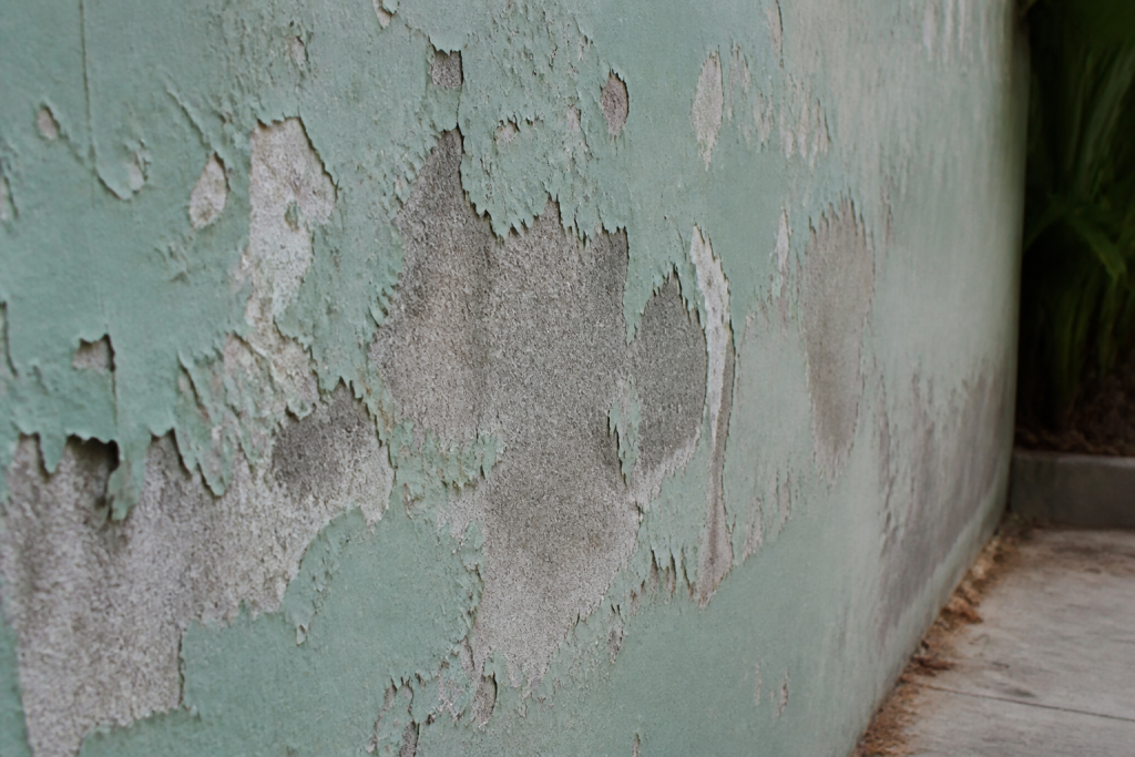 Surface ecaillee montrant usure et decoloration