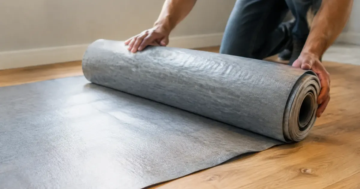 Isolant acoustique deroule sur lames plancher bois