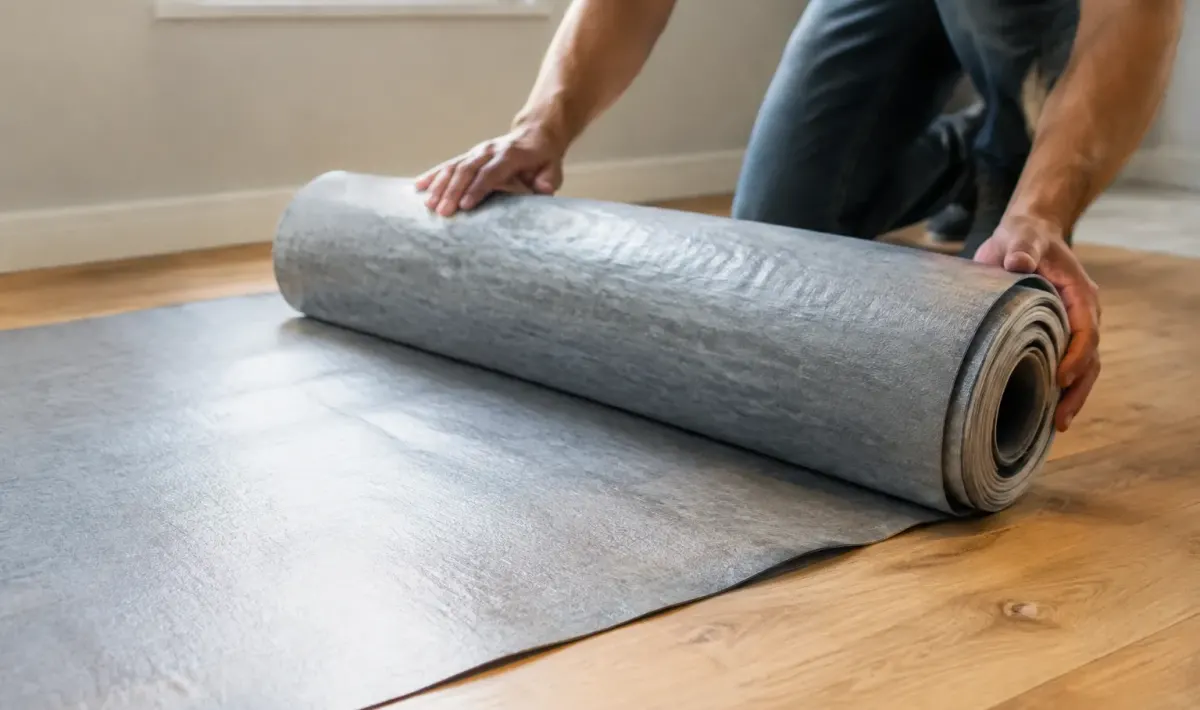 Isolant acoustique deroule sur lames plancher bois