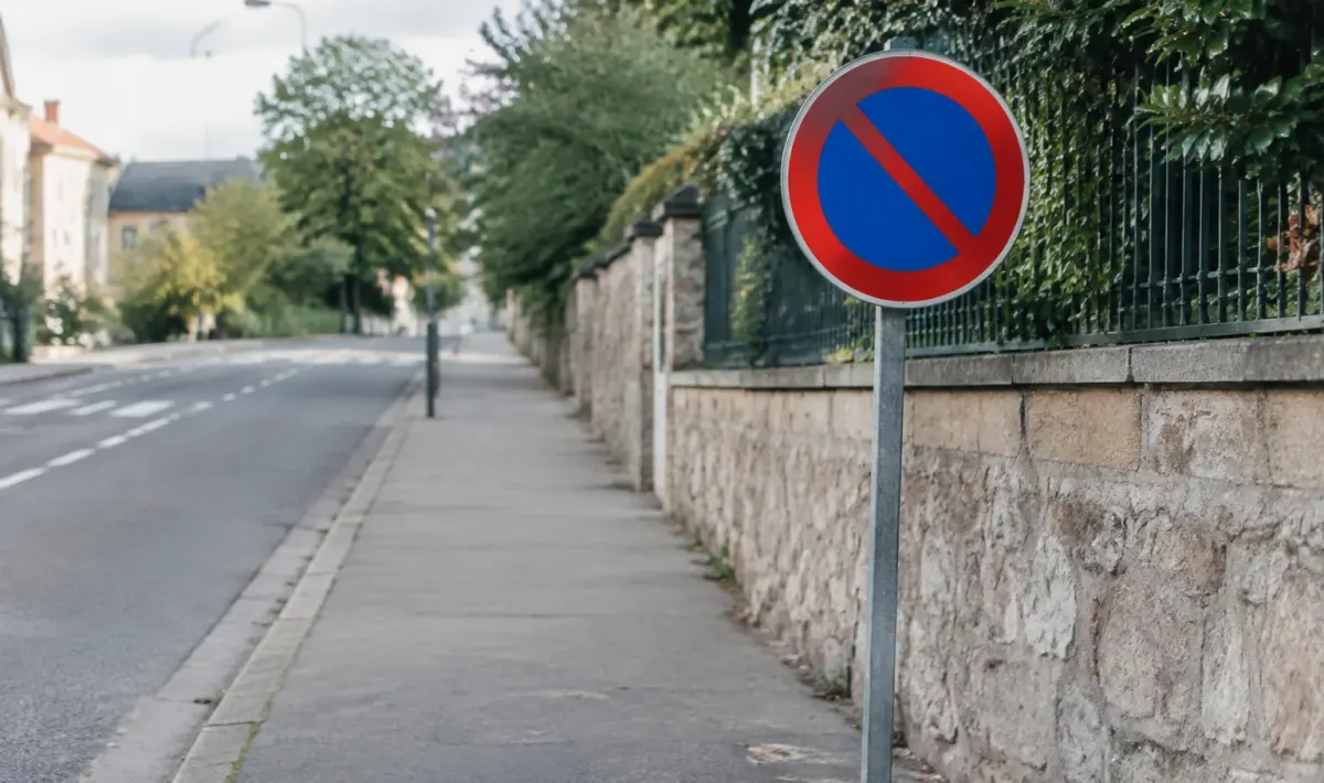 Panneau de rue fixe sur un trottoir vide